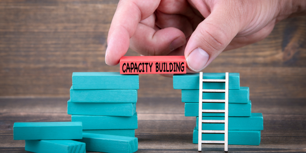Grant manager stacking blocks to represent capacity building