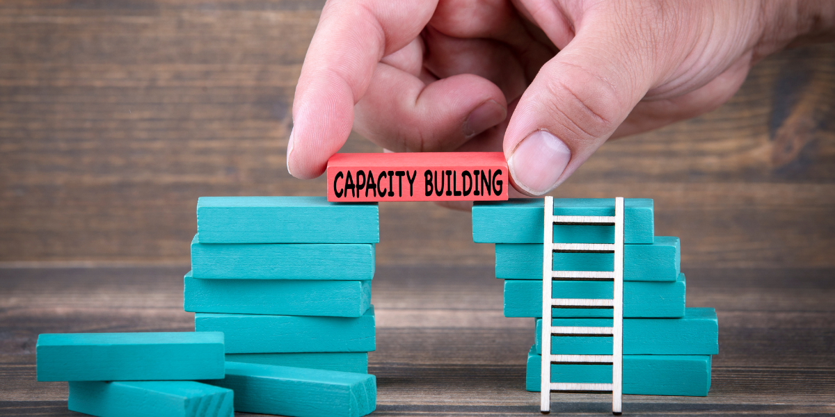 Grant manager stacking blocks to represent capacity building