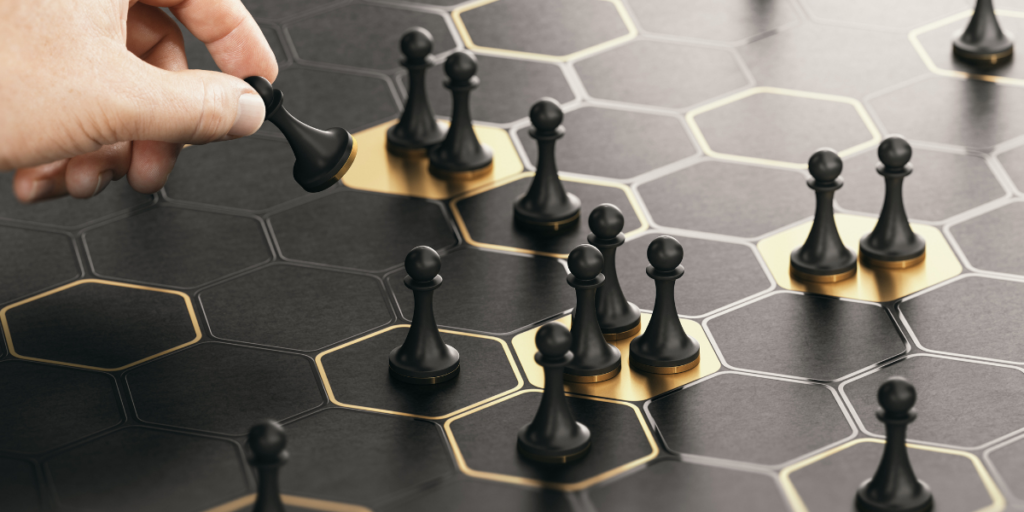 Chess pieces on a board that grant seekers use to developing awarding strategies