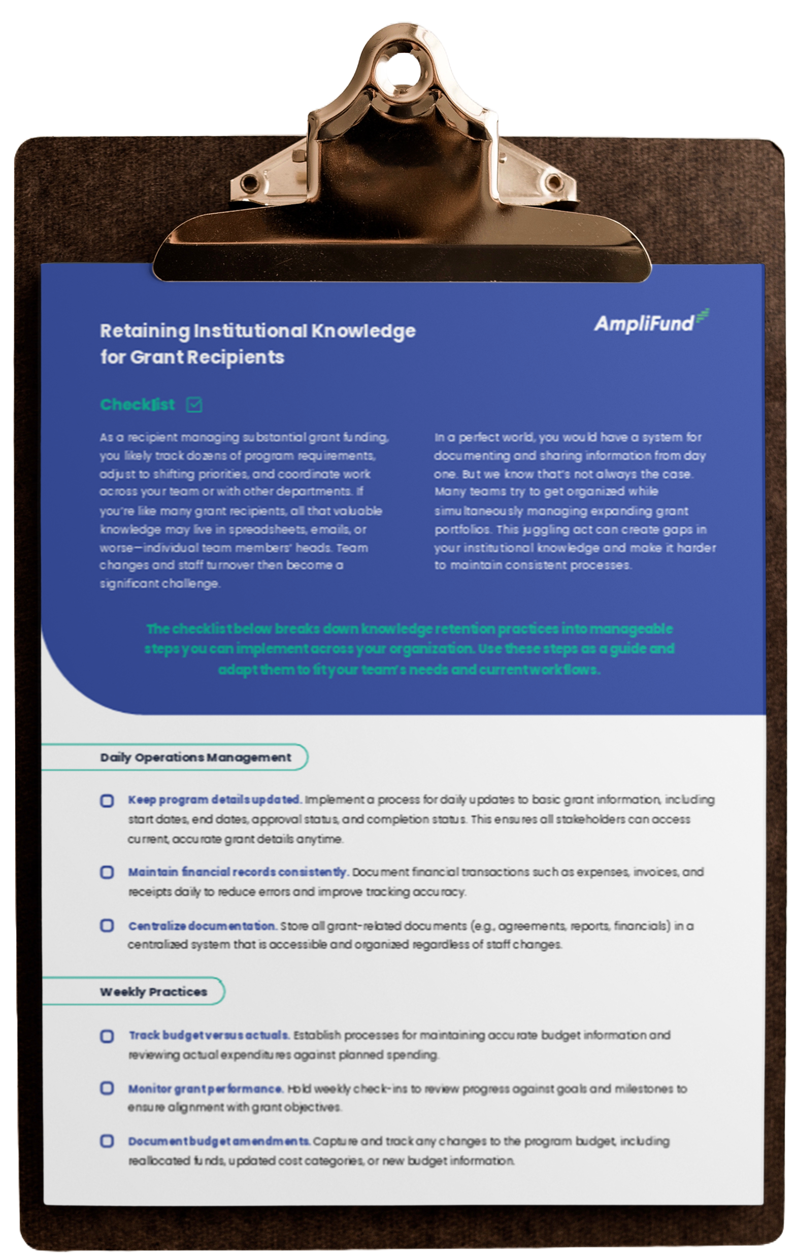 Grant Recipients Retaining Knowledge Checklist for grant seekers